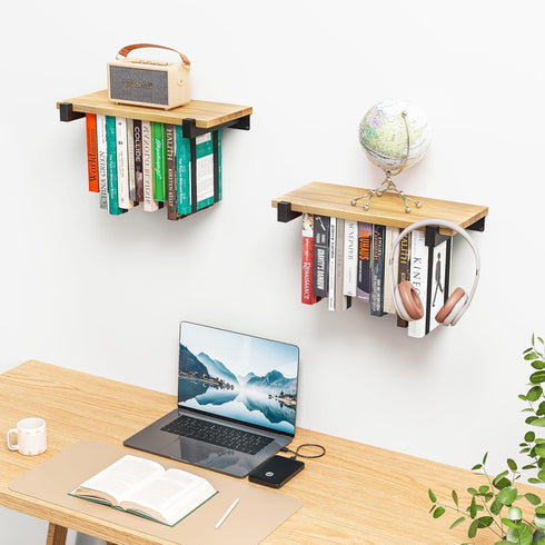 NANATI 2 Set (16.5L8.7W1.5H) of Floating Bookshelf, Pine Wood Invisible Bookshelf, Hanging Bookshelves for Wall, Unique