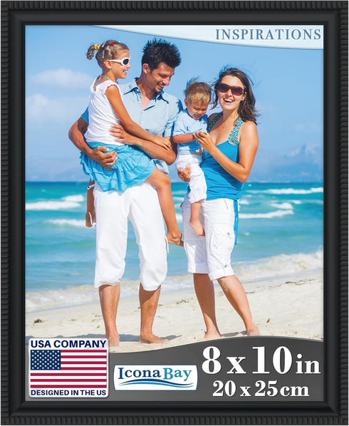Icona Bay 8x10 Black Picture Frame, Beautifully Detailed Molding, Contemporary Set for Wall Mount or Table Top
