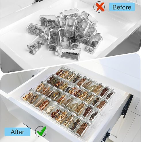 4 11'' 22'' Spice Organizer for Drawer, Pcs Clear Acrylic Drawer Seasoning Organizer, Expandable From to Spice Drawer