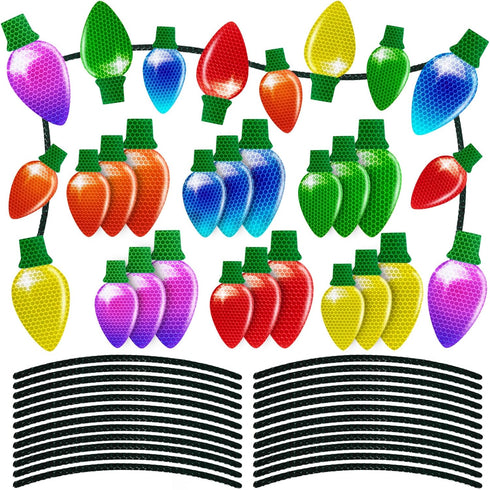 90PCS Christmas Car Refrigerator Decorations, 42 Reflective Bulb Light Shaped Magnets, 48 Magnetic Wires Ornaments Set