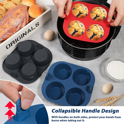 Webake 3PCS Silicone Air Fryer Muffin Pan for Baking 4 Cavity Air Fryer Cupcake Pans Non Stick Food Grade and BPA Free Muffin Tins Baking Cups