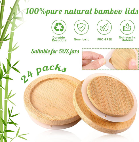 Set Fit(12 Pack) Yogurt Jar Lids Bamboo Wood with Silicone Sealing Rings Storage Canning Jar Bamboo Wide Mouth Oui Lids
