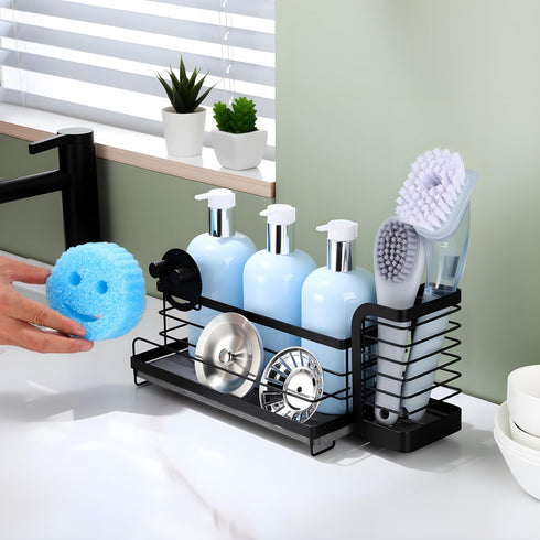 AIDILI Mommy for Scrub Daddy & Sponge Holder, Kitchen Sink Caddy for Soap Dish & Adjustable Dish Brush Holder