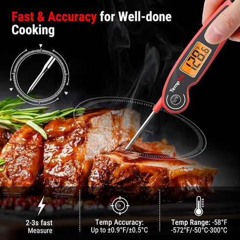 F05 Digital Meat Thermometer for Cooking with Motion Sensing, Waterproof Food Thermometer for Kitchen BBQ Oil Grill Smoker Candy Thermometer Black/red