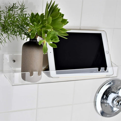 2 Pack 15"L 4.8"W, AMT Acrylic Floating Shelves, x Clear Bathroom Wall Shelves, Bookshelves, Invisible Shelf