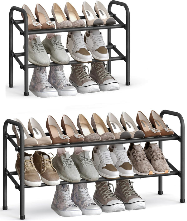 SONGMICS Expandable Shoe Rack, 2 Tier Shoe Rack Shelf, Adjustable Shoe Organizer