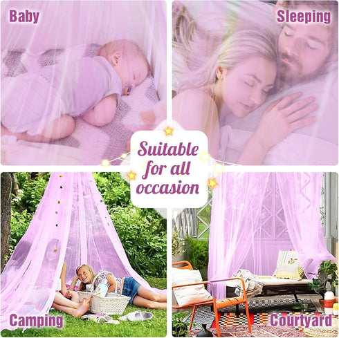 Jeteventy Bed Canopy for Girls, Princess Bed Curtain Net for Single to King Size, Quick Easy Installation (Purple)