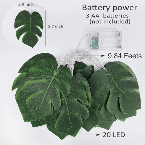 20LED Greenery,Summer RECUTMS Monstera Leaf String Lights, Tropical Artificial Rattan Palm Leaves Wall Hanging Vine