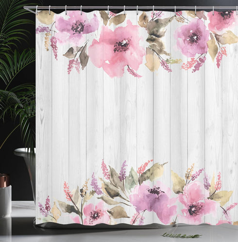 Ambesonne Farmhouse Shower Curtain, Watercolor Classic Geranium Petals, Cloth Fabric Bathroom Decor Set