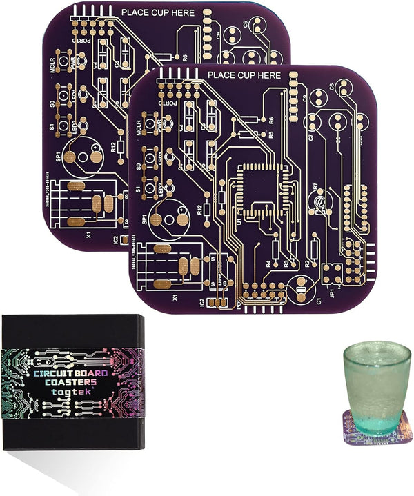PCB-Design Purple Coasters - Immersion Gold Circuit Board Coasters for Coffee Table,