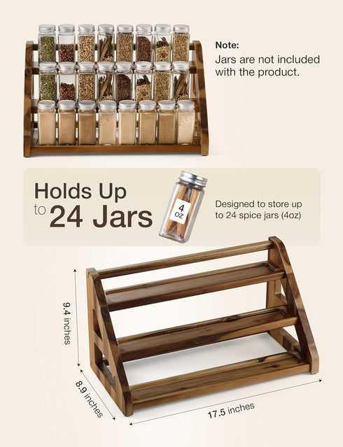 3-Tier Countertop Tinamo Acacia Wood Spice Rack - Wooden Spice Rack Organizer for or Cabinet Kitchen Spice Organizer
