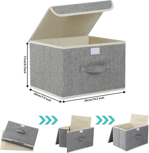 ENUMAIL Closet, 3 Pack 10.2 7.9 6.7in Storage Boxes, Collapsible Storage Bins with Lids, Cotton and linen cloth Storage