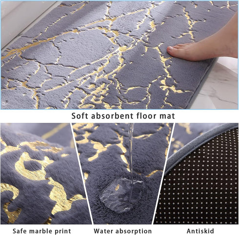 Eanpet Marble Bathroom Rugs, Nonslip Black Gold Ultra Soft Washable Bath Mats for Bathroom Floor
