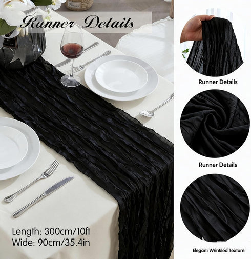 SRIZIAN 10ft Black Cheesecloth Table Runners, Wide Gauze Boho Table Runners for Bridal Shower Wedding Birthday Party