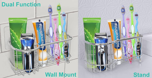 Simple Houseware Stainless Steel 6 Slots Toothbrush Holder, Adhesive Wall Organizer in Chrome
