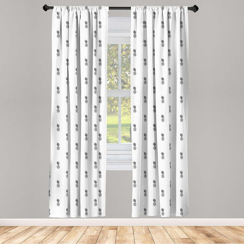 Ambesonne Black and White Window Curtains, 2-Panel Set with Monochrome Pineapple Design, 28" x 63", White and Black