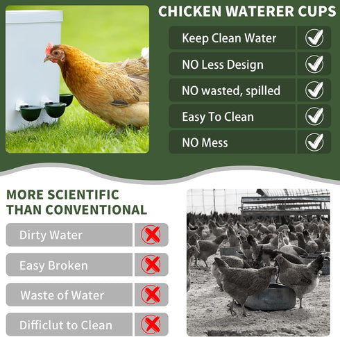 12 Pack, Chicken Water Cups Automatic Filling Waterer Feeder Bowl, Gravity Poultry Watering System, Chicken Water