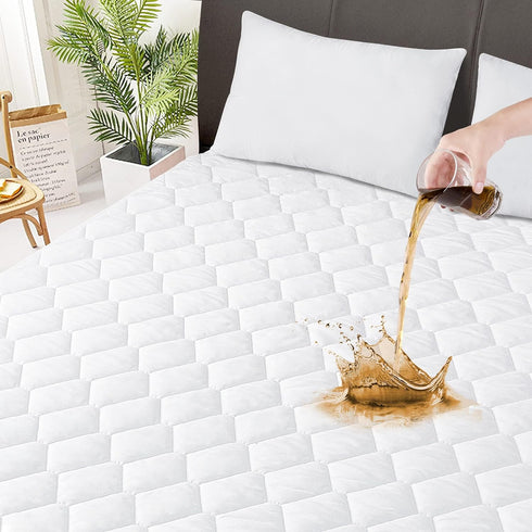 Full Quilted Fitted Waterproof Mattress Pad, Breathable Soft Filling Protector, 8-21 Inches Deep Pocket