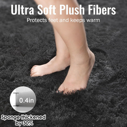 5x7, PAGISOFE Black Fluffy Shag Area Rugs for Bedroom Soft Fuzzy Shaggy Machine Washable Rugs for Living Room,Plush