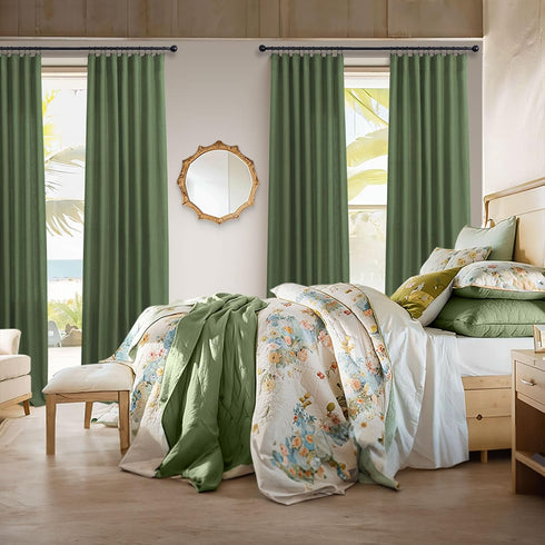 90 Inch 2 Set 7.5 Pitalk Olive Green Curtains Length for Dining Room Panel Back Tab Pocket Linen Sheer Boho Farmhouse