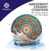 8 Set Mandala Drink Coasters with Holder - Ceramic Boho Coaster for Drinks Absorbent with Cork Base and Black Holder