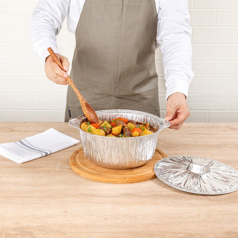 Foil Lux 3.5 Quart Disposable Pans with Lids, Oven-Ready Aluminum Foil Baking Pans for Camping