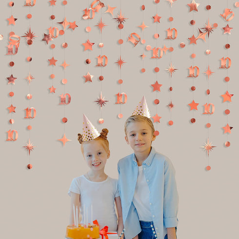 Rose Gold 10th Birthday Decorations, Number 10 Circle Dot Twinkle Star Garland Bunting Banner for Girls Boys Party