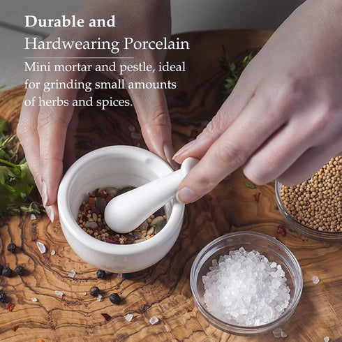 WM Bartleet & Sons 1750 Traditional Porcelain Mini Mortar & Pestle, White, 7cm