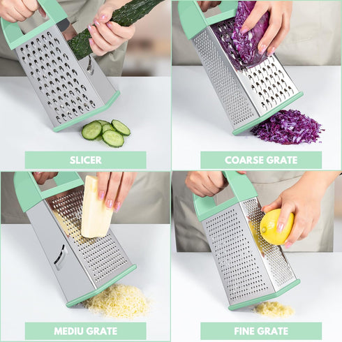 Urbanstrive 4 Cheese Grater With Container, Professional Cheese Grater with Handle, Stainless Steel Graters for Kitchen