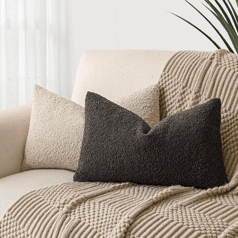 Cozy 12 20 Inch,Dark Foindtower Textured Boucle Throw Pillow Covers Accent Solid Lumbar Pillow Cases Soft Decorative