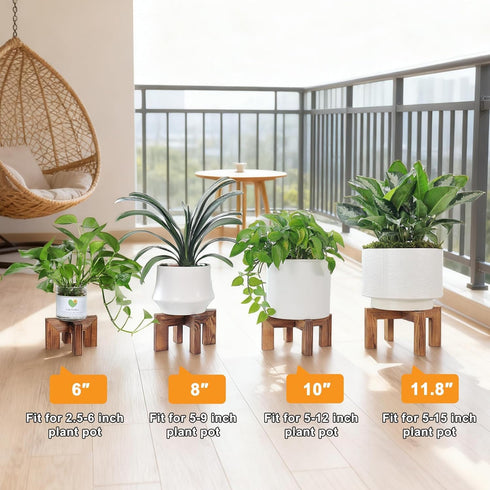 2.5-6 inch Vigordream Plant Stand, Indoor/Outdoor Wood Plant Holder, Single Flower Pot Stand, Sturdy Planter Stands