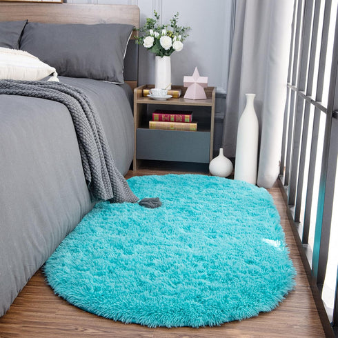 Noahas Ultra Soft Fluffy Bedroom Rugs - Kids Room Carpet Modern Shaggy Area Rugs 2.6' X 5.3', Teal Blue