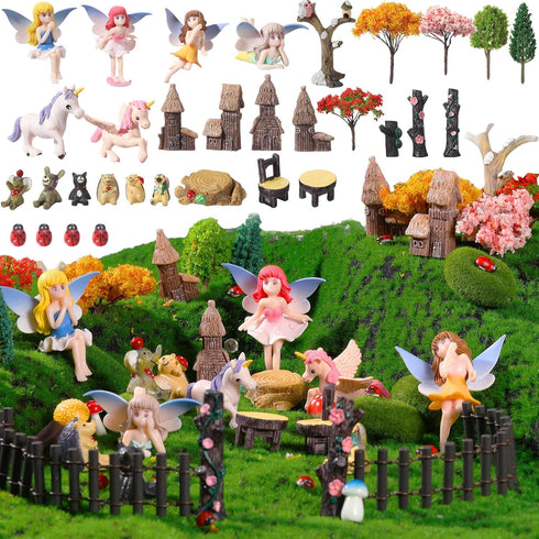 58 Pcs Miniature Garden Set Flower Angel Fairy House Animals Trees Diorama