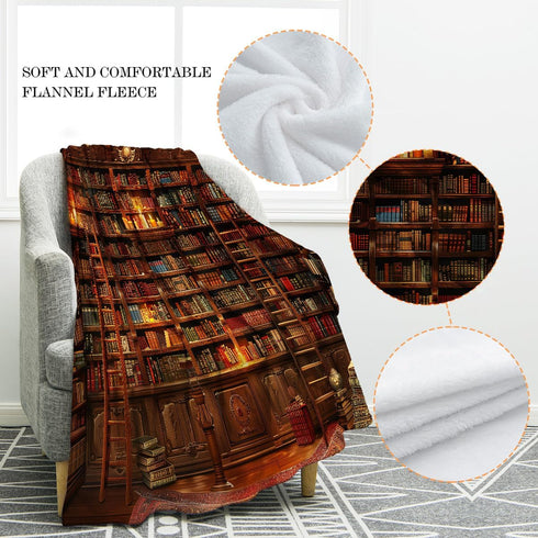 60"x80" Jekeno Vintage Bookshelf Blanket Gifts for Women Men Kids Girls Boys Husband Dad Halloween Birthday Christmas