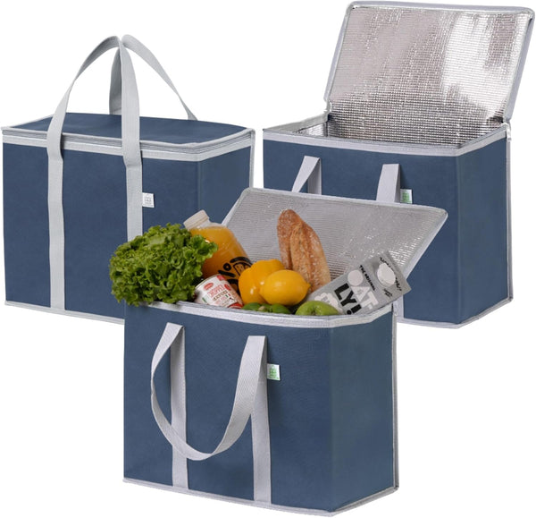 VENO 3 Pack Cooler Bag Insulated Reusable Grocery Shopping Bag, Food Delivery,