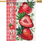 Welcome Spring Summer Strawberry Decorative House Flag, 28 x 40; Red Fruit Plaid Check Farmhouse Garden Yard Outside