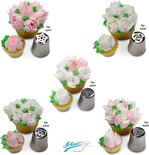 Ateco One Step Flower Russian Tube Set with Stainless Steel Tips: 241, 242, 243, 244, 245, 246, 247, 248, 249, 251,