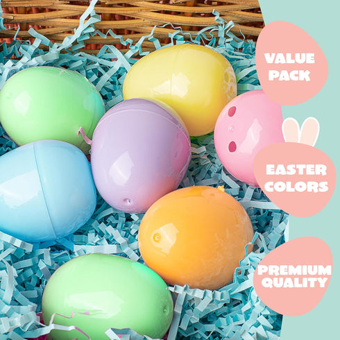 300PCS 2.3" JOYIN Pastel Easter Eggs, Empty Plastic Eggs, Colorful Plastic Eggshell Bulks for Easter Hunt, Filling