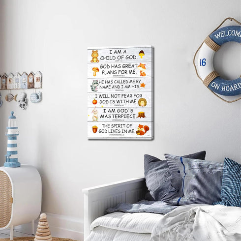12x16in Scripture Canvas Wall Art for Kids Room Christian I Am a Child of God Bible Verse Wall Decor, Framed Religious