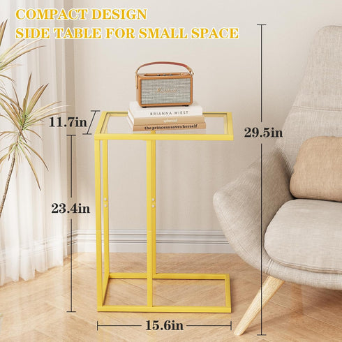 Easy Paws C Table Side End Table, Small C Shaped Table for Sofa,Glass Couch Sofa Tray Snack Table for Living Room