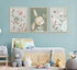 PPJ 3Pcs Nursery Bunny Wall Art Cute Rabbit Botanical Flowers Wall Decor Green Nursery Pictures Posters Girl Bedroom
