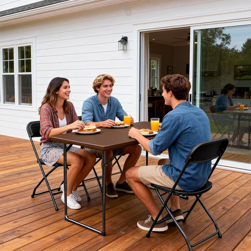 4FT Folding Table Heavy Duty Plastic Table with Handle, Foldable&Portable, Fold-in-Half Utility Tables for Outdoor