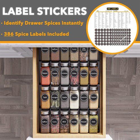 24 386 4 11.25" 17.5" SpaceAid Spice Drawer Organizer with Spice Jars, Spice Labels, Tier Seasoning Rack Tray Insert