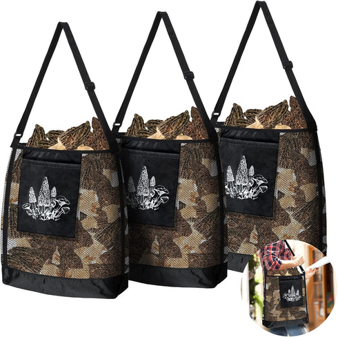 Woanger 3 Pcs Mushroom Foraging Hunting Bags Black Mesh Mushroom Harvesting Gathering Collecting