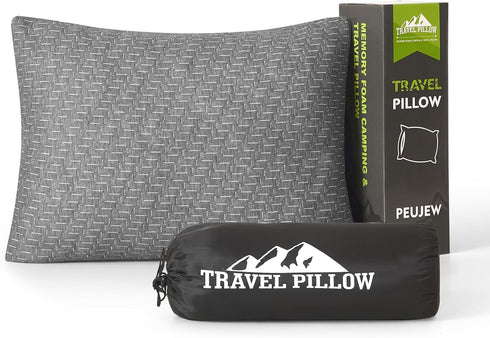 Travel Size Pillow, Compressible Memory Foam Pillow with Breathable Cover for Airplane, Car, Hiking, Camping