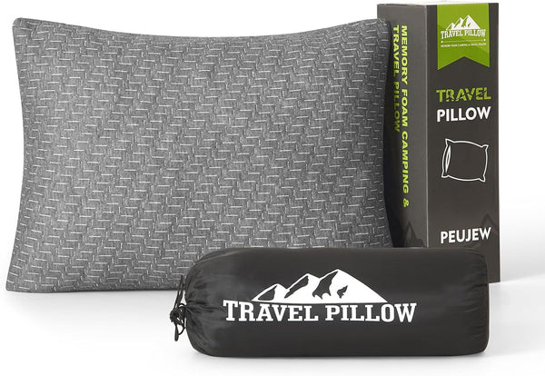 Travel Size Pillow, Compressible Memory Foam Pillow with Breathable Cover for Airplane, Car, Hiking, Camping
