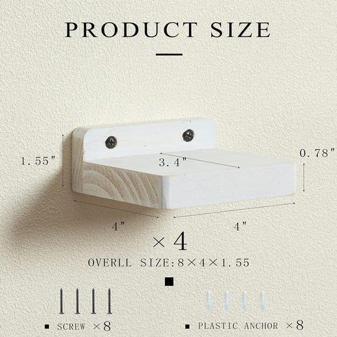 Set 4 4Inch Freezing point Small Floating Shelf for Wall of Natural Wood Mini Wall Shelves Decor Plant Display