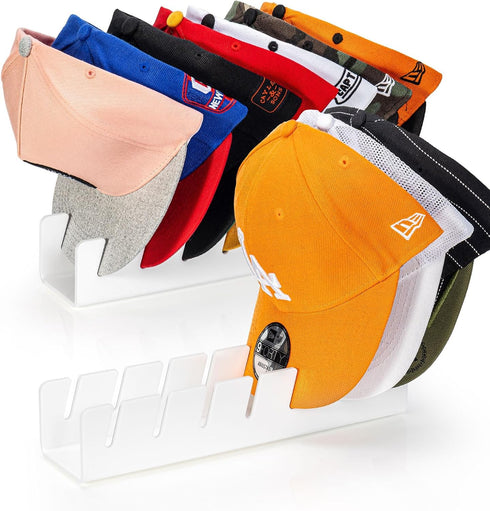 HAYVAN Hat Organizer for Baseball Caps, 2 PCS No Install Acrylic Holder for 14 Caps (White)