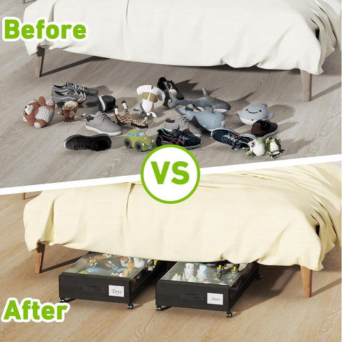 Tututry 60L (2-Pack Under Bed Storage with Wheels, XXL Under the Bed Storage Bins, Underbed Storage Containers