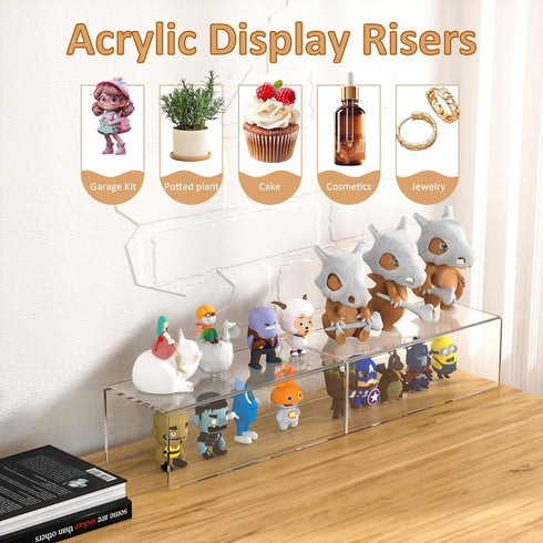 12x4.7x3 pack 2, 12x4.7x3 Inch Sezanrpt Acrylic Shelf Riser of Desktop Rectangular Acrylic Tray Pedestal Stand